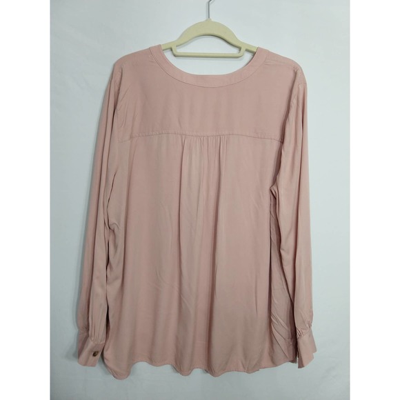 LOFT Long-sleeved Button Crewneck Blouse With Pockets - Picture 3 of 8